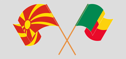 Crossed flags of Benin and North Macedonia