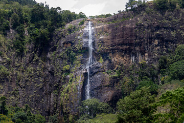 Diyaluma falls almost dried out, dry season in koslanda, from a long-distance photograph.