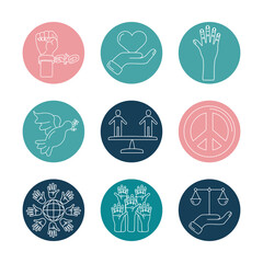 bundle of nine human rights line style set icons