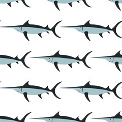 
Cute seamless pattern with marine swordfish on a white background. Marine reptiles in a flat style. Cartoon wildlife for web pages.
Stock vector illustration for decor and design, textiles,
wallpaper