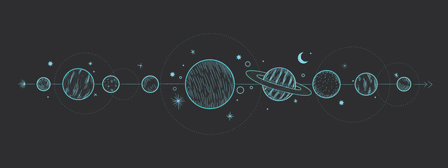 Vector illustration set of moon phases. New style, holographic background, trend shimmer. Different stages of moonlight activity in vintage engraving style. © chikovnaya