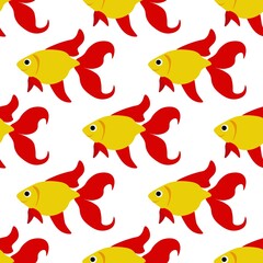 
Cute seamless pattern with sea goldfish on a white background. Marine reptiles in a flat style. Cartoon wildlife for web pages.
Stock vector illustration for decor and design, textiles,
wallpaper