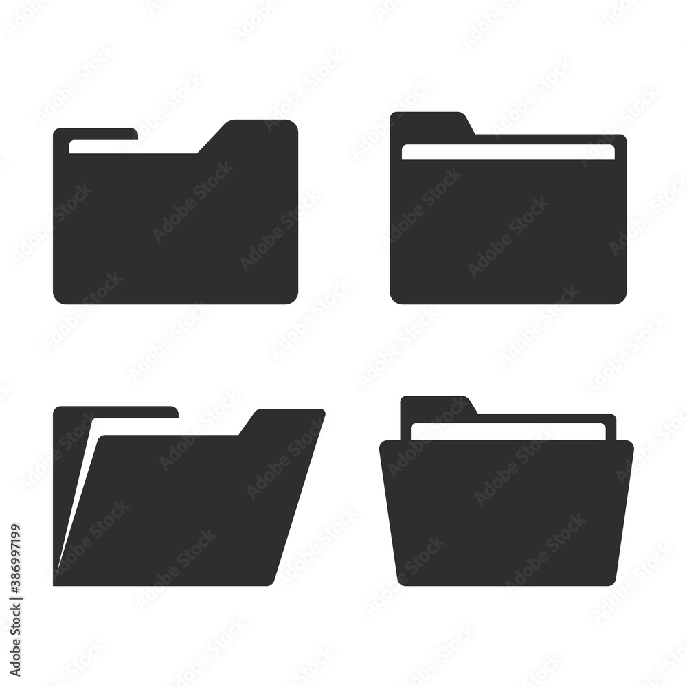 Sticker folder icon in trendy flat style. open and close folders with documents. set of folders isolated on 