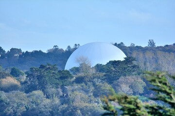 The radome of Pleumeur-Bodou seen from the "Ile-Grande" in Brittany. France