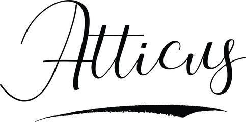 Atticus -Male Name Cursive Calligraphy on White Background