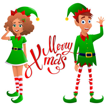 Christmas man and woman elves