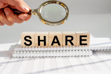 share word on wooden cubes on office table