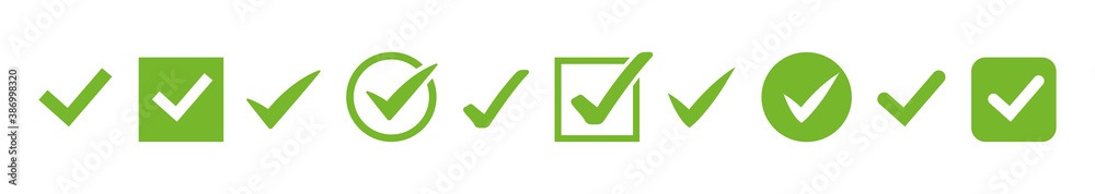 Fototapete check mark icon vector. set of green marks of simple web button. check or tick signs isolated on a w