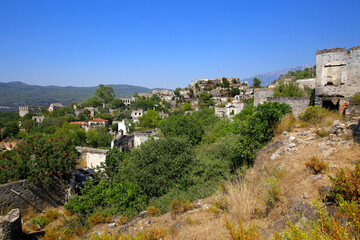 Fototapeta na wymiar A view of the old ancient city Kayakoy in Fethiye, Turkey.