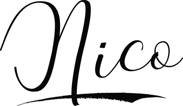  Nico -Male Name Cursive Calligraphy on White Background