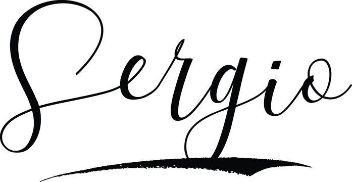 Sergio -Male Name Cursive Calligraphy on White Background