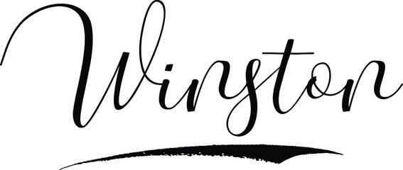 Winston -Male Name Cursive Calligraphy on White Background