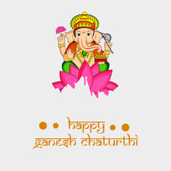 illustration of Hindu God Ganesh with happy Ganesh Chaturthi text on the occasion of Hindu Festival Ganesh Chaturthi 