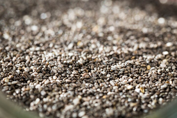 Close Up Of Chia Seeds (Salvia hispanica) In Container, Selective Focus