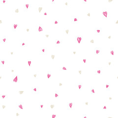 Seamless pattern of flat doodle hearts