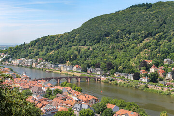Fototapeta na wymiar Heidelberg aerial view , Karl-Theodor Old Bridge on Neckar river and Old Bridge Gate.Germany.