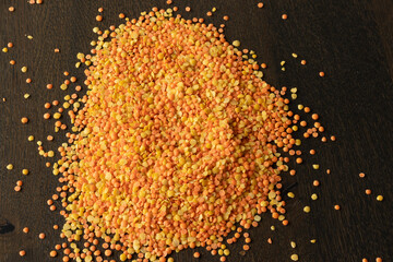Yellow and red lentils healthy vegetarian food ingredients full of proteins