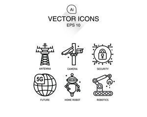 Collection vector icon such as antenna, 5g, robot. Wireless communication. Global communication network concept.