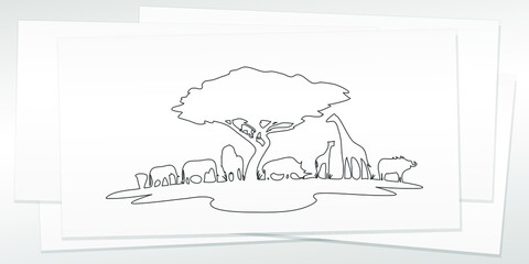 Africa Doodle Skyline Hand Drawn. One Line Art Illustration Landmark. Minimalistic Sketch Pen Background.