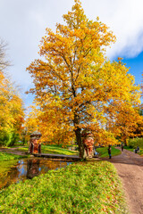 Red (Turkish) Cascade in autumn in Catherine park, Pushkin (Tsarskoe Selo), Saint Petersburg, Russia