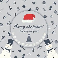 Merry Christmas and Happy New Year decoration round frame. Congratulations on winter holidays postcard