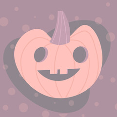   Pumpkin on dark background. Orange pumpkin with smile for your design for the holiday Halloween. Vector illustration. Happy Halloween. Traditional Decoration Greeting Card Flat Vector Illustration