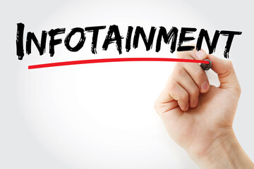 Infotainment text with marker, concept background