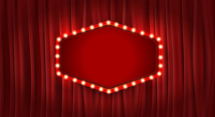 Creative vector illustration of bollywood cinema background.theater banner or poster template.Abstract concept graphic film board element on red curtains