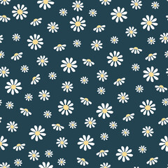  Seamless pattern of daisies in blue background. It can be used for wallpapers, cards, wrapping, patterns for clothes and other.