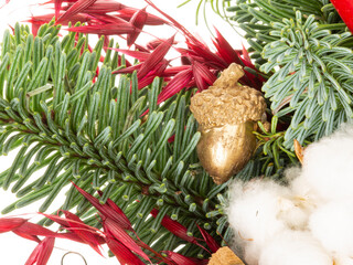 Christmas decorations with green spruce - 387004304