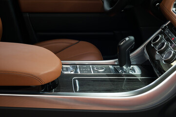 Obraz premium Automatic transmission gear shift. Modern car inside.
