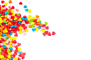 Valentines day decorations background. Colorful hearts sprinkles.