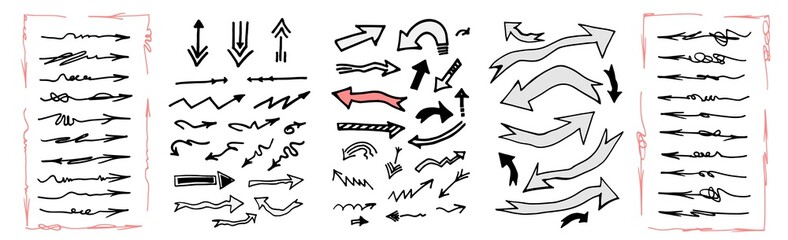 Obraz premium Hand drawn arrow vector set. Doodle style vector illustration.