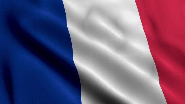 France Satin Flag. Waving Fabric Texture of the Flag of France, Real Texture Flag. Realistic Flag. Waving Flag of the France