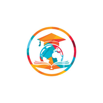 World education vector logo design. Globe with gradation cap and book icon design.