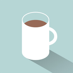 Cup of coffee on the table. Hot morning drink. Vector isometric illustration.