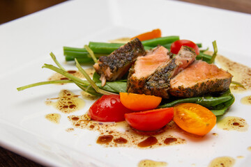 Salad Nicoise, prepared with Salmon in Herbs Croute
