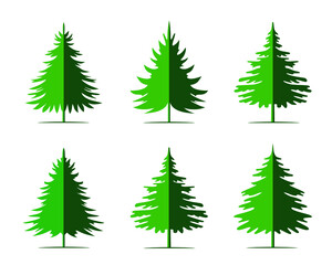 Obraz premium A set of Green Christmas Tree. Vector illustration and Icon.