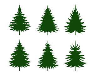 A set of Green Christmas Tree. Vector illustration and Icon.