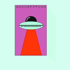 Vector image of poster with alien plate against the background of stars