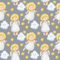 watercolor seamless pattern christmas angel baby background