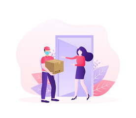 Flat banner with delivery service. Delivery service. Food delivery service. Vector illustration.