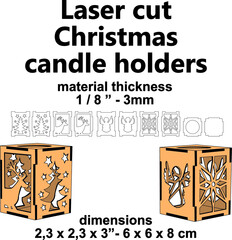 Christmas candle holder Laser cutting pattern Laser cutting design Laser cut wood vector template Christmas candle holder 