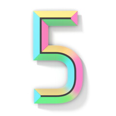 Neon color bright font Number 5 FIVE 3D