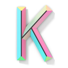 Neon color bright font Letter K 3D