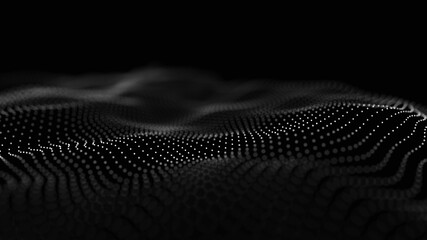 Wave of points and lines. Abstract background with dynamic wave. Dots in space. 3d rendering.