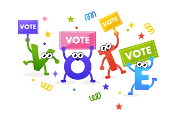 Cute vote characters calling people Call to vote Illustration