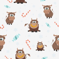 New year seamless packaging with a bull. Design illustration with the symbol of the year 2021
