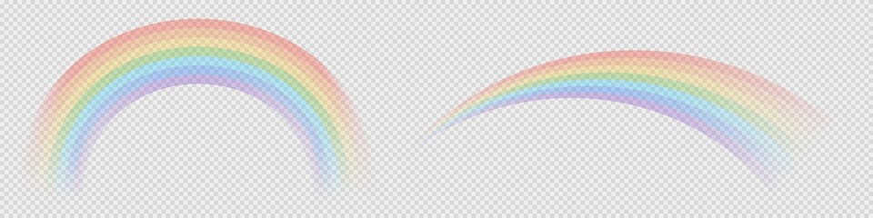 Transparent rainbow icons. Isolated realistic after rain sky background. Abstract wave of transparent rainbow. Colorful arch illustration. Wave layout of weather. Vector EPS 10. - obrazy, fototapety, plakaty