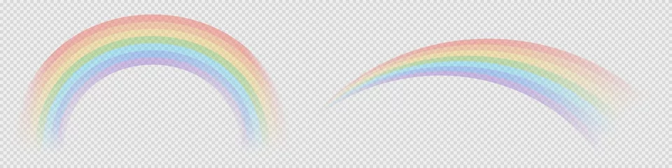 Foto op Canvas Transparent rainbow icons. Isolated realistic after rain sky background. Abstract wave of transparent rainbow. Colorful arch illustration. Wave layout of weather. Vector EPS 10. © miamonensi